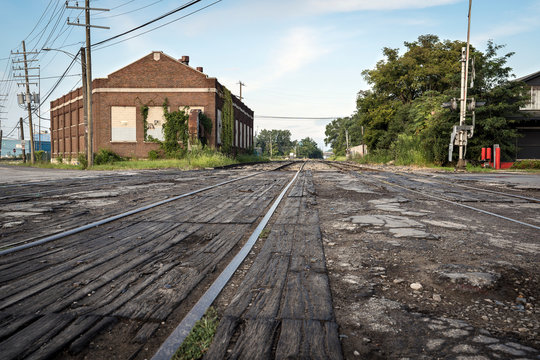 Landscape vintage of railroad tracks in Detroit, Michigan