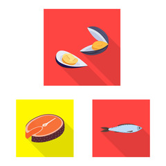 Vector design of product and ocean symbol. Set of product and restaurant stock vector illustration.
