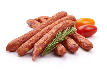 Smoked pork sausages, isolated on white background