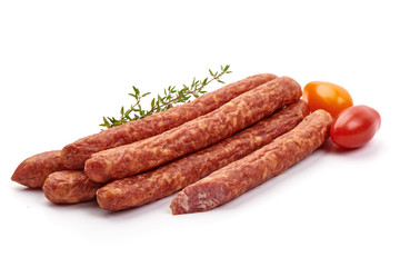 Dried pork sausages, isolated on white background