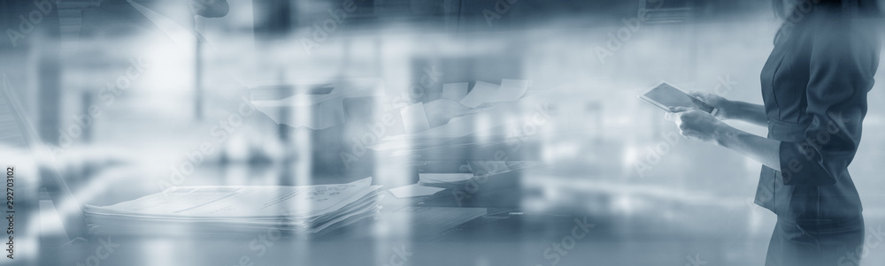 Sticker double exposure business abstract image. website header banner.