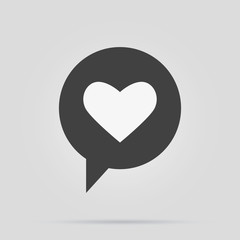 Heart in speech bubble black icon. Vector illustration