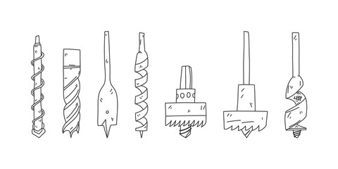 Bright flyer set sketch drill bit hand drawn.