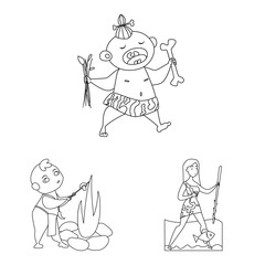 Isolated object of primitive and archeology icon. Set of primitive and history vector icon for stock.