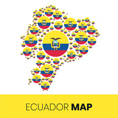 Ecuador map filled with flag-shaped circles, Ecuador map with flag