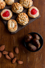Some typical catalan panellets with almonds and chesnuts. Dia de Tots Sants, Catalunya