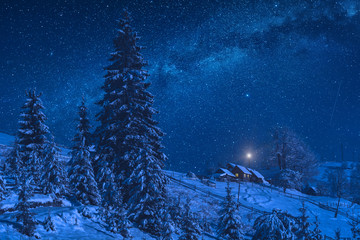 Alpine mountain under the starry night sky