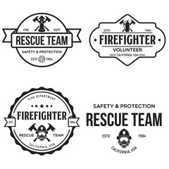 Fototapeta premium Set of firefighter volunteer, rescue team emblems, labels, badges and logos in monochrome style.