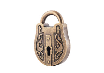 Vintage padlock isolated on white background with clipping path