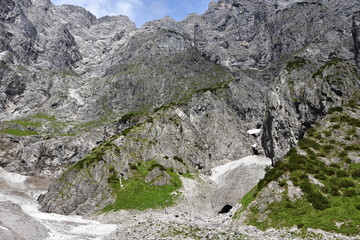 Fototapeta na wymiar ice chapel unde Watzmann mountains range in Alps in Germany