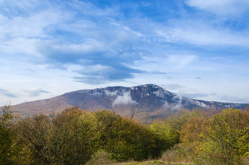 mountain landscape and cloudy sky