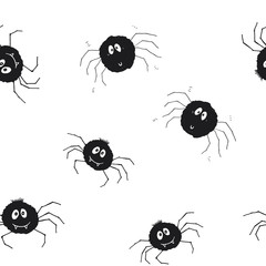 Cute Spider Seamless Pattern, Cartoon Hand Drawn Spider Doodles Vector Background Illustration