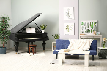 Interior of room with stylish grand piano