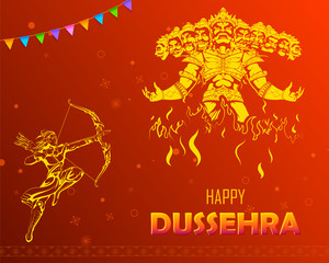 illustration of Lord Rama and Ravana in Dussehra Navratri festival of India poster