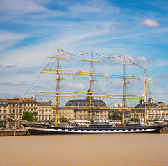 Kruzenshtern a four-masted barque moored to the quays of the Garonne River during the 