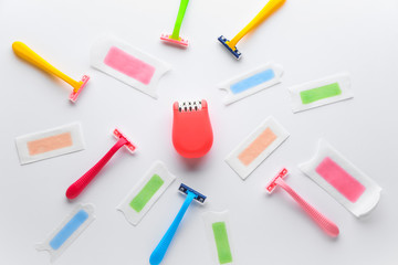 Set for hair removal on light background