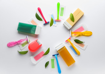 Set for hair removal on light background