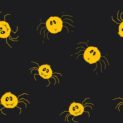 Fototapeta na wymiar Cute Spider Seamless Pattern, Cartoon Hand Drawn Spider Doodles Vector Background Illustration