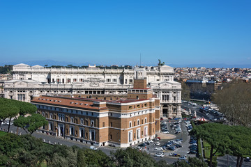 Fototapeta na wymiar Italy, Rome- march, 2019:Supreme Court of Cassation.The Palace of Justice, Rome (Palazzo di Giustizia), so-called Palazzaccio, in Rome, seat of the Court.