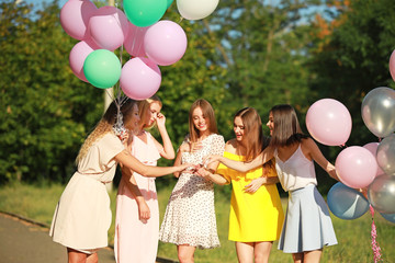 Fototapeta premium Beautiful young women at hen party outdoors