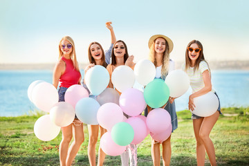 Beautiful young women at hen party outdoors