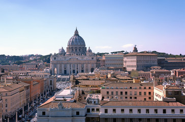 Fototapeta na wymiar Italy, Rome- march, 2019:View of St. Peter's Basilica from Castel Sant'Angelo, Rome. Rome, Italy. Done