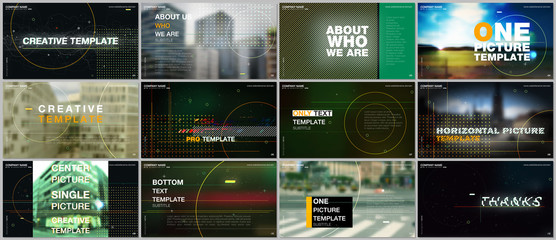 Presentations design vector templates with lines, dots and circles. Templates for presentation slide, flyer leaflet, brochure cover. Templates for electronic music festival. Electro music concept.