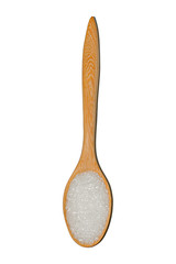 Wooden spoon With sugar  on white background