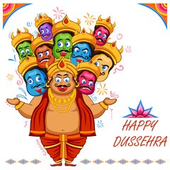illustration of Ravana with ten heads for Navratri festival of India poster for Dussehra