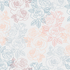 Blooming roses. Seamless colorful pattern with dark roses and leaves on black background. The design is suitable for clothes, wallpaper, background.