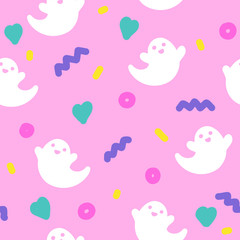 Cute ghosts halloween 90s style seamless pattern