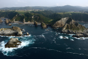 Fototapeta na wymiar Cliffs in Asturias, Luarca, aerial view