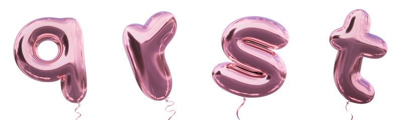 Brilliant balloon alphabet letter q, r, s, t with Pastel purple color or violet color. Realistic metallic air balloon 3d rendering for your trendy and stylish font set in several occasion