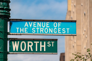 avenue of the strongest sign in new york city usa