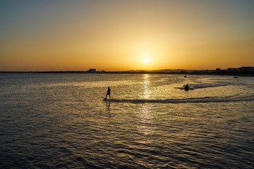 Beautiful sunset over the bay of Pomorie. Black Sea. Bulgaria.