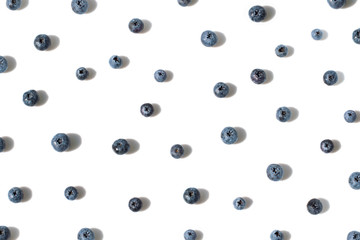 Blueberries seamless contrast pattern with shadows on the white background, Top view