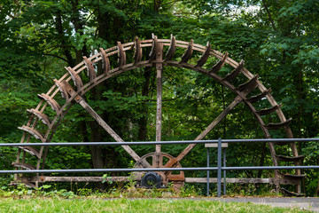 detail of wooden water wheel in Limburg an der Lahn, Germany