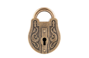 Vintage padlock isolated on white background with clipping path  - obrazy, fototapety, plakaty