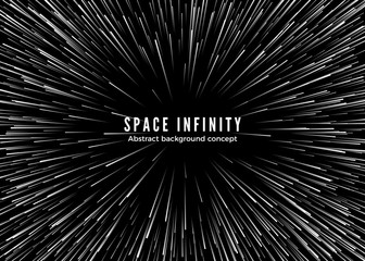 Sapce infinity. Abstract background motion in cosmos. Travel in spase with super speed. Blurred stars light in lines. Vector illustration