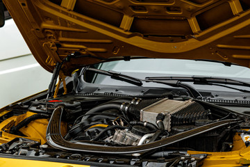 parts of the car engine. motor block. close-up