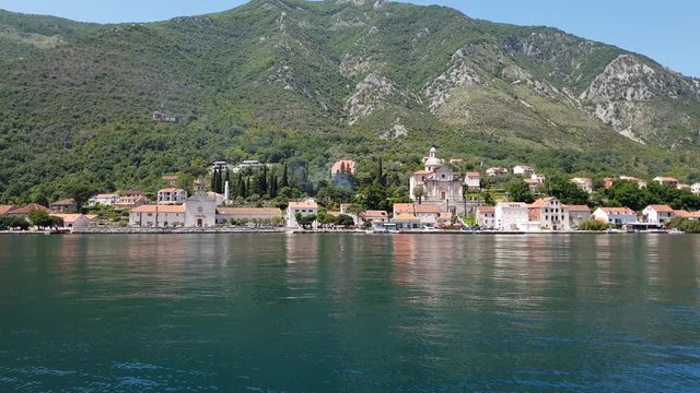 View of Prcanj city and Church of the Virgin Mary, Montenegro