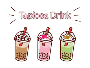 イラスト素材：タピオカドリンク ガーリー かわいい