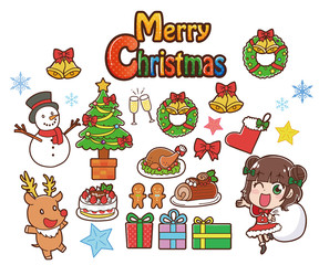 イラスト素材：クリスマス　アイコン　色々　サンタガール