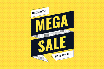 Sale Banner template design. Mega Sale tag design. Special offer at the end of the season. Vector illustration