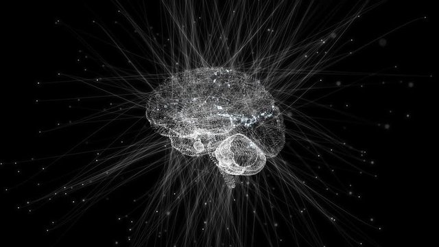 Artificial intelligence concept. Human brain interface design with plexus lines