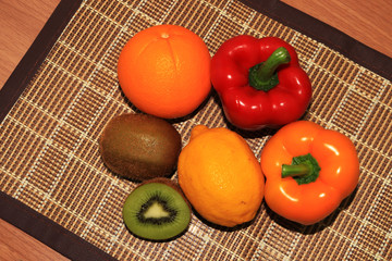 fruits and vegetables on wooden board