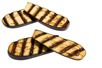 grilled sliced eggplants isolated on white background
