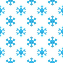 Seamless pattern of cartoon winter snowflakes, vector background. Repeated texture, surface, wrapping paper. Cute blue snow flakes for packaging, cards, banners design