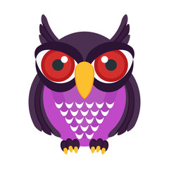 Fototapeta premium Evil owl with red eyes. Flat vector cartoon bird.