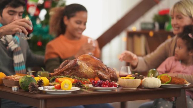 Blur family on thanksgiving dinner .Thanksgiving Celebration tradition concept